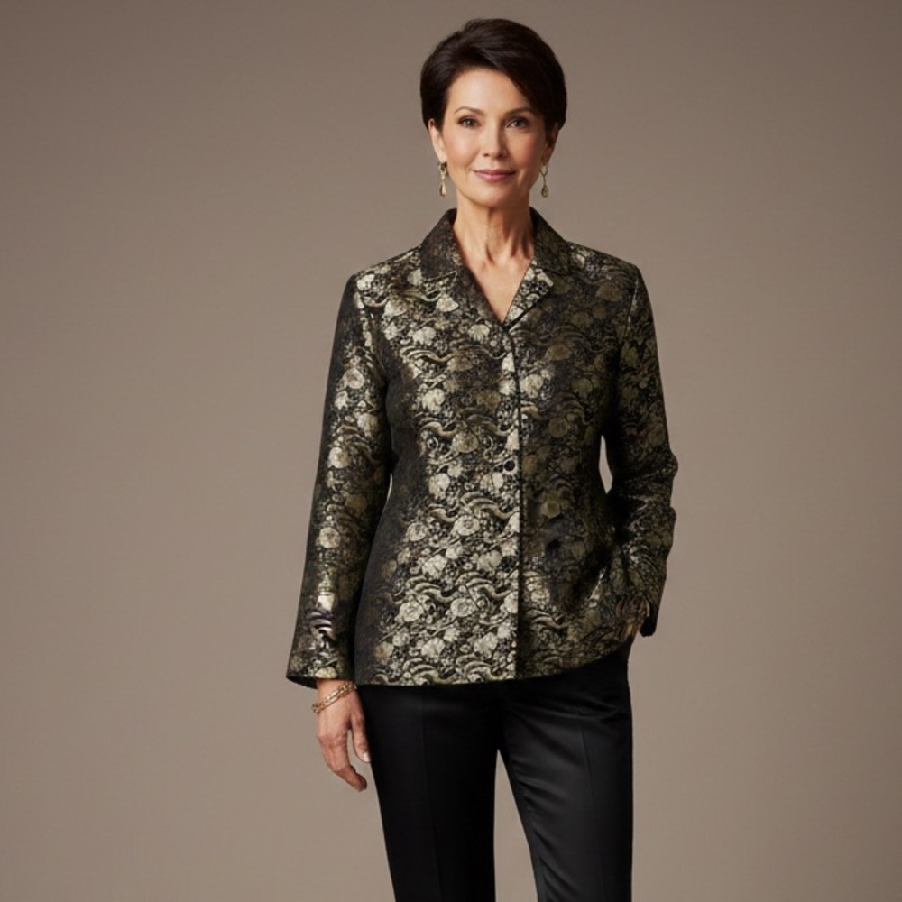 Chicos Womens Silk Metallic Floral Top